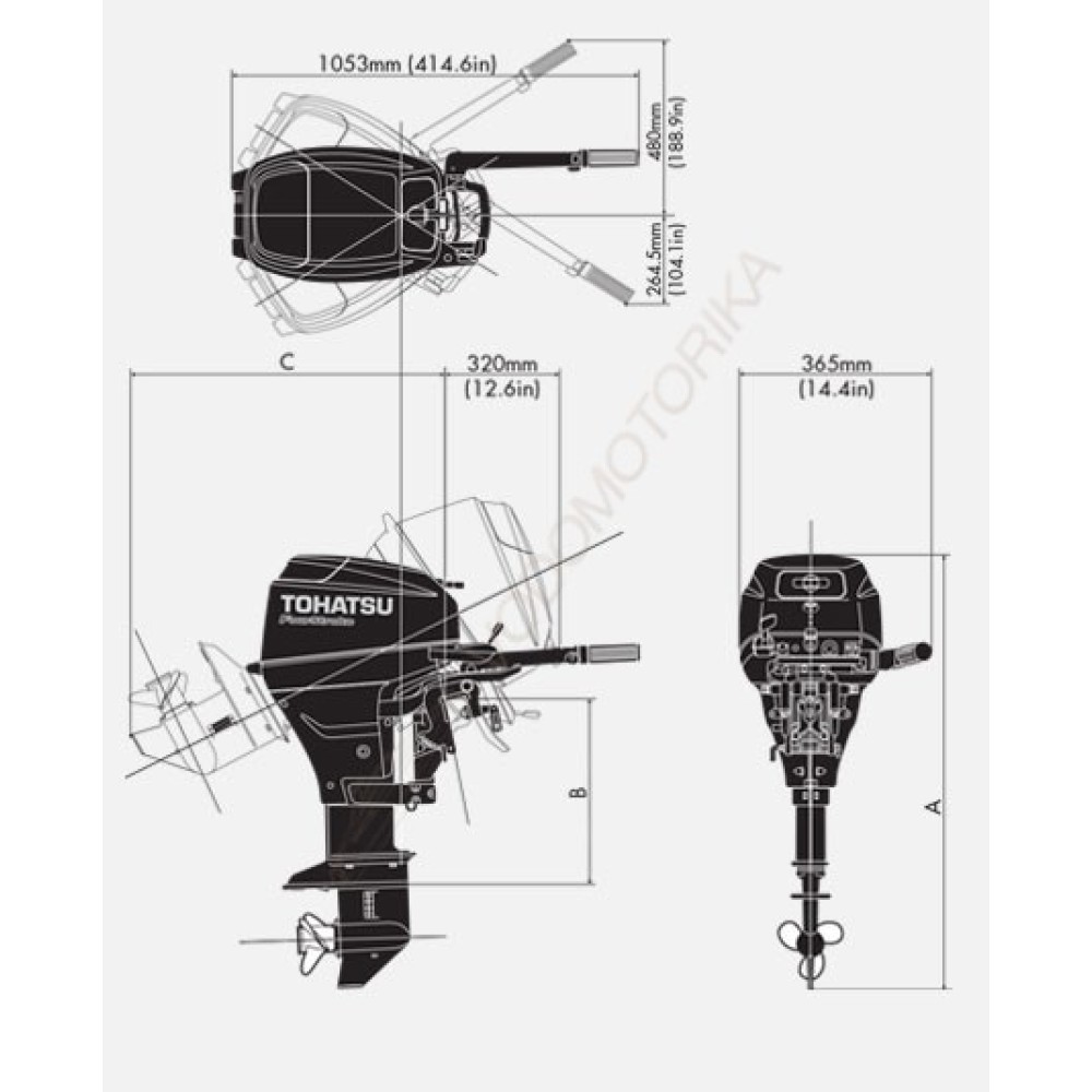 Лодочный мотор Tohatsu MFS15C S 15 л.с. четырехтактный