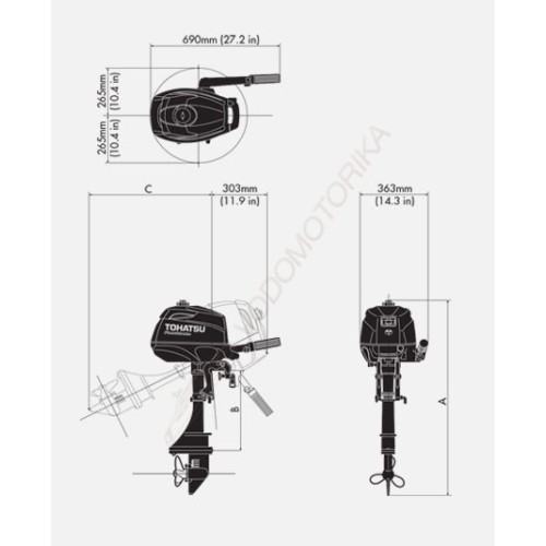 Лодочный мотор Tohatsu MFS2.5B S 2.5 л.с. четырехтактный