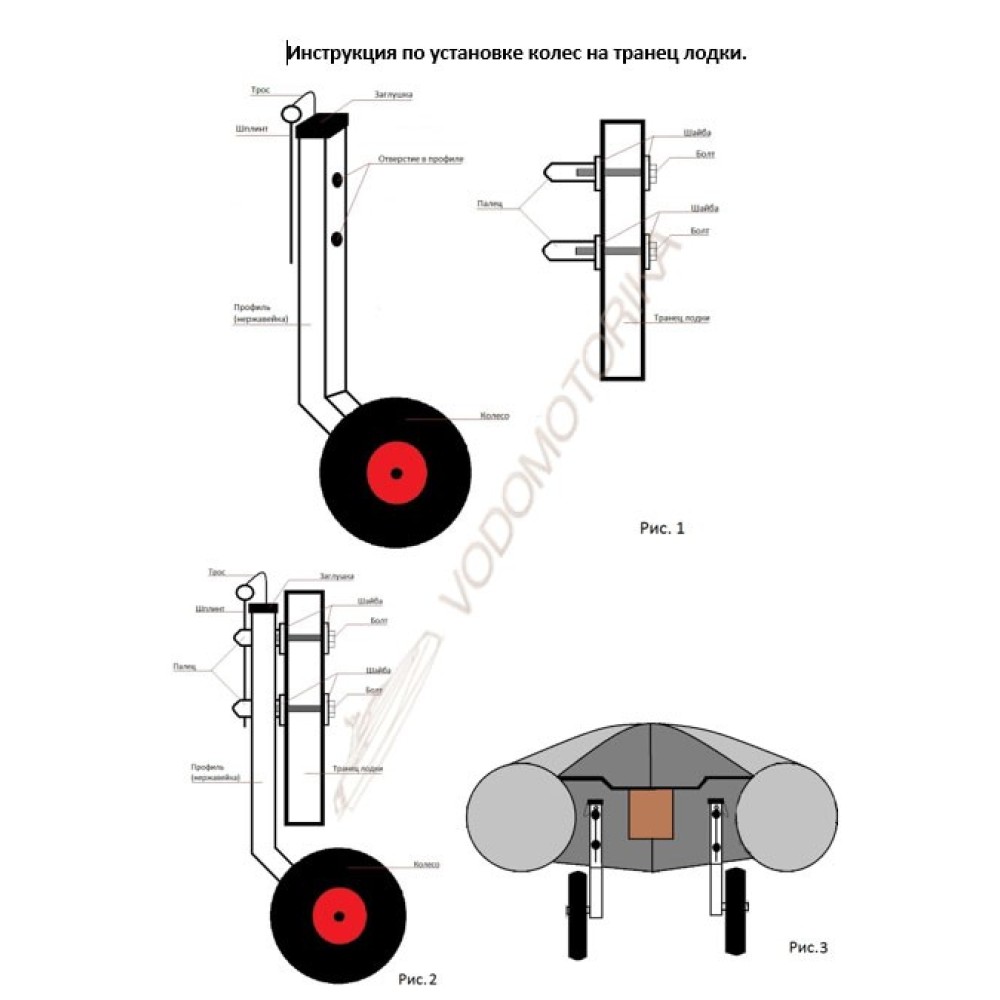 Колеса транцевые Горизонт KNU-260ND (нержавейка, съемные, усиленные, под надувное дно)
