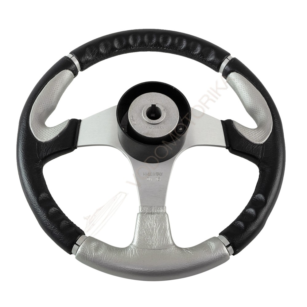 Рулевое колесо ORION обод черно-серебристый, спицы серебряные д. 355 мм Volanti Luisi