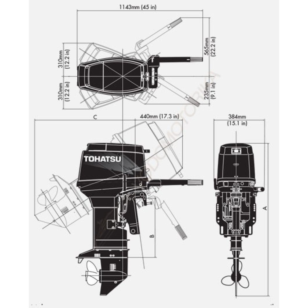 Лодочный мотор Tohatsu M40D2 EPTOS 40 л.с. двухтактный