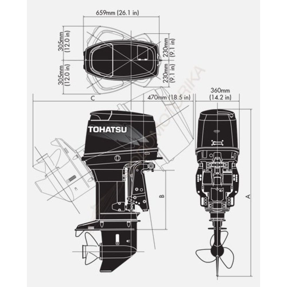 Лодочный мотор Tohatsu M70C EPTOL 70 л.с. двухтактный
