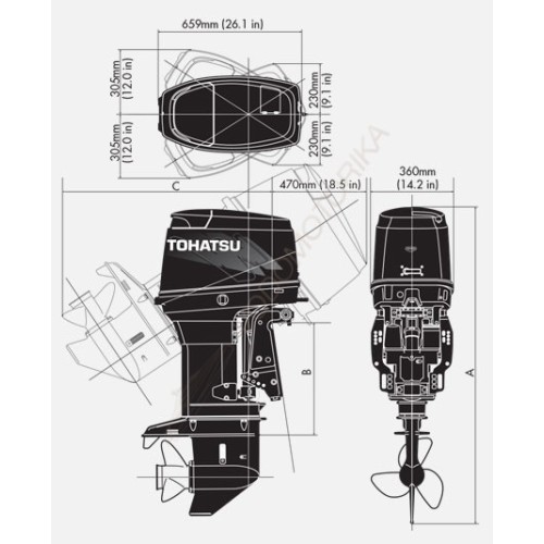 Лодочный мотор Tohatsu M70C EPTOL 70 л.с. двухтактный