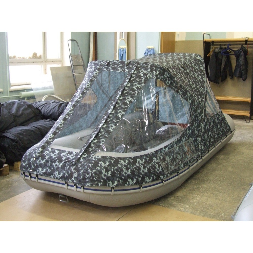 Тент ходовой на лодку Ротан 380 сине-серый камуфляж