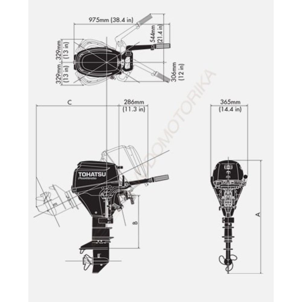 Лодочный мотор Tohatsu MFS9.8A3 S 9.8 л.с. четырехтактный