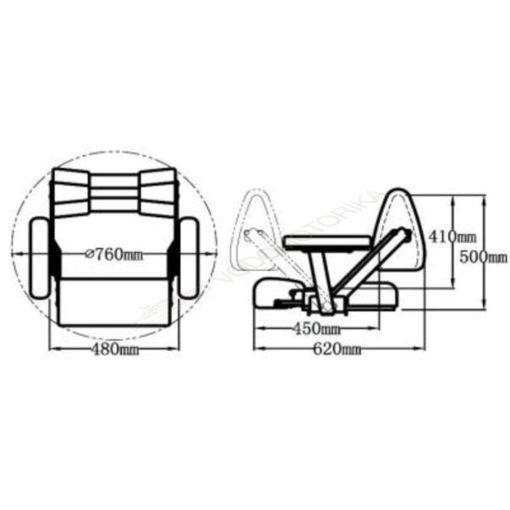 Сиденье с перекидной спинкой и подлокотниками