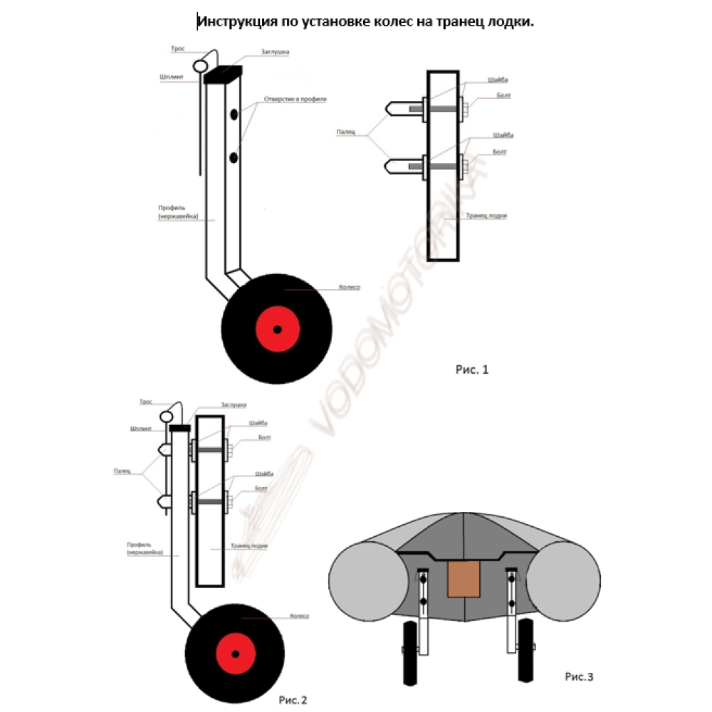 Колеса транцевые Горизонт KNU-330ND (нержавейка, съемные, усиленные, надувное дно)
