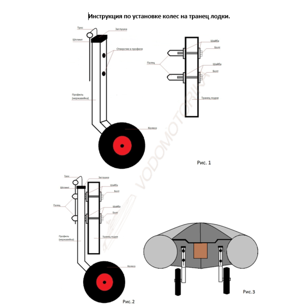 Колеса транцевые Горизонт KN-330ND (нержавейка, съемные, под надувное дно)