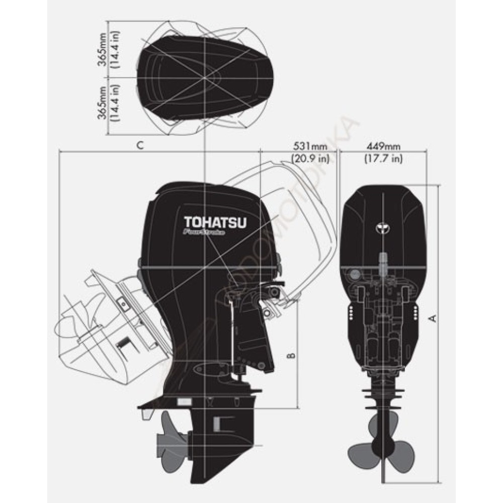 Лодочный мотор Tohatsu BFT90A LRTU 90 л.с. четырехтактный