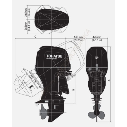 Лодочный мотор Tohatsu BFT90A LRTU 90 л.с. четырехтактный