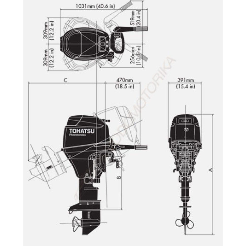Лодочный мотор Tohatsu MFS30C EPTL 30 л.с. четырехтактный