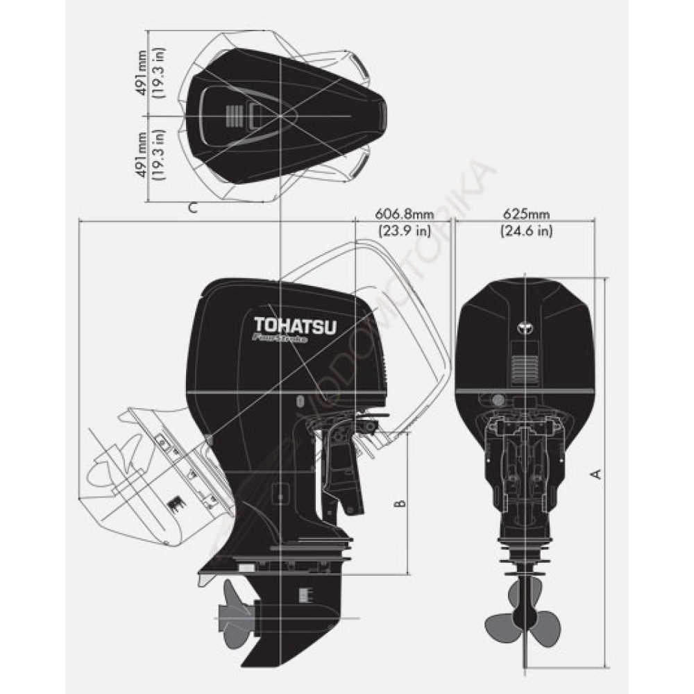 Лодочный мотор Tohatsu BFT200A LU 200 л.с. четырехтактный