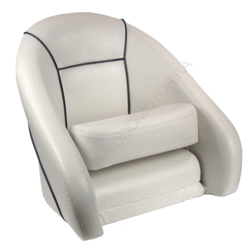 Кресло ROMEO мягкое, подставка, обивка белый винил, синий шов (118100010)