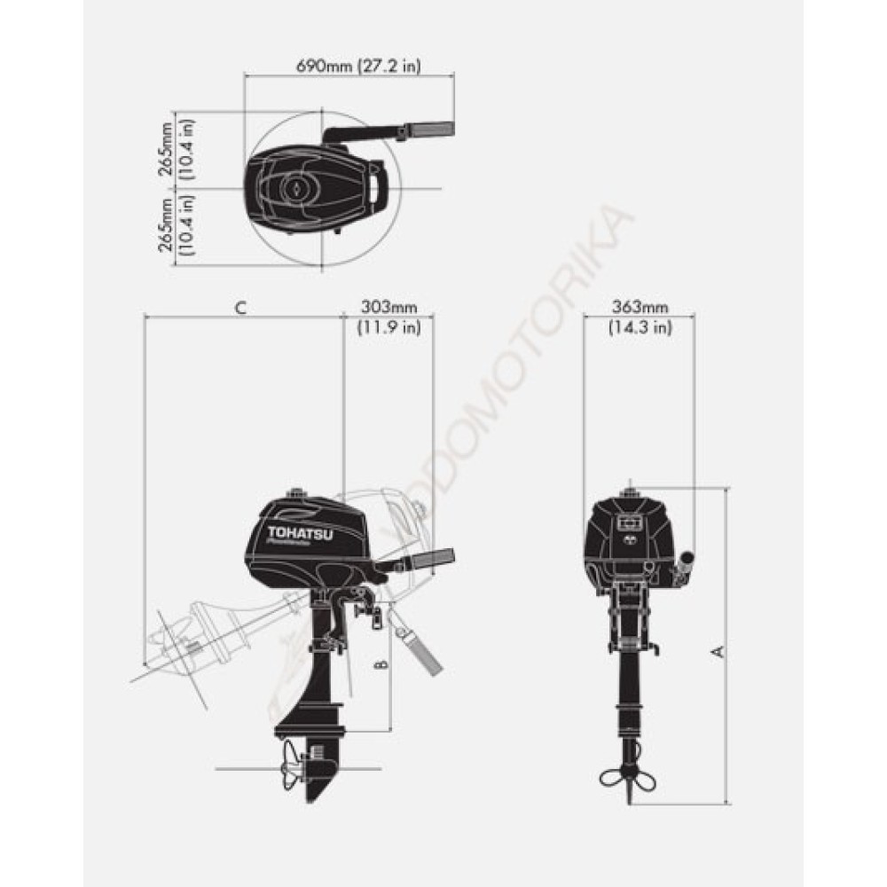 Лодочный мотор Tohatsu MFS3.5B S 3.5 л.с. четырехтактный