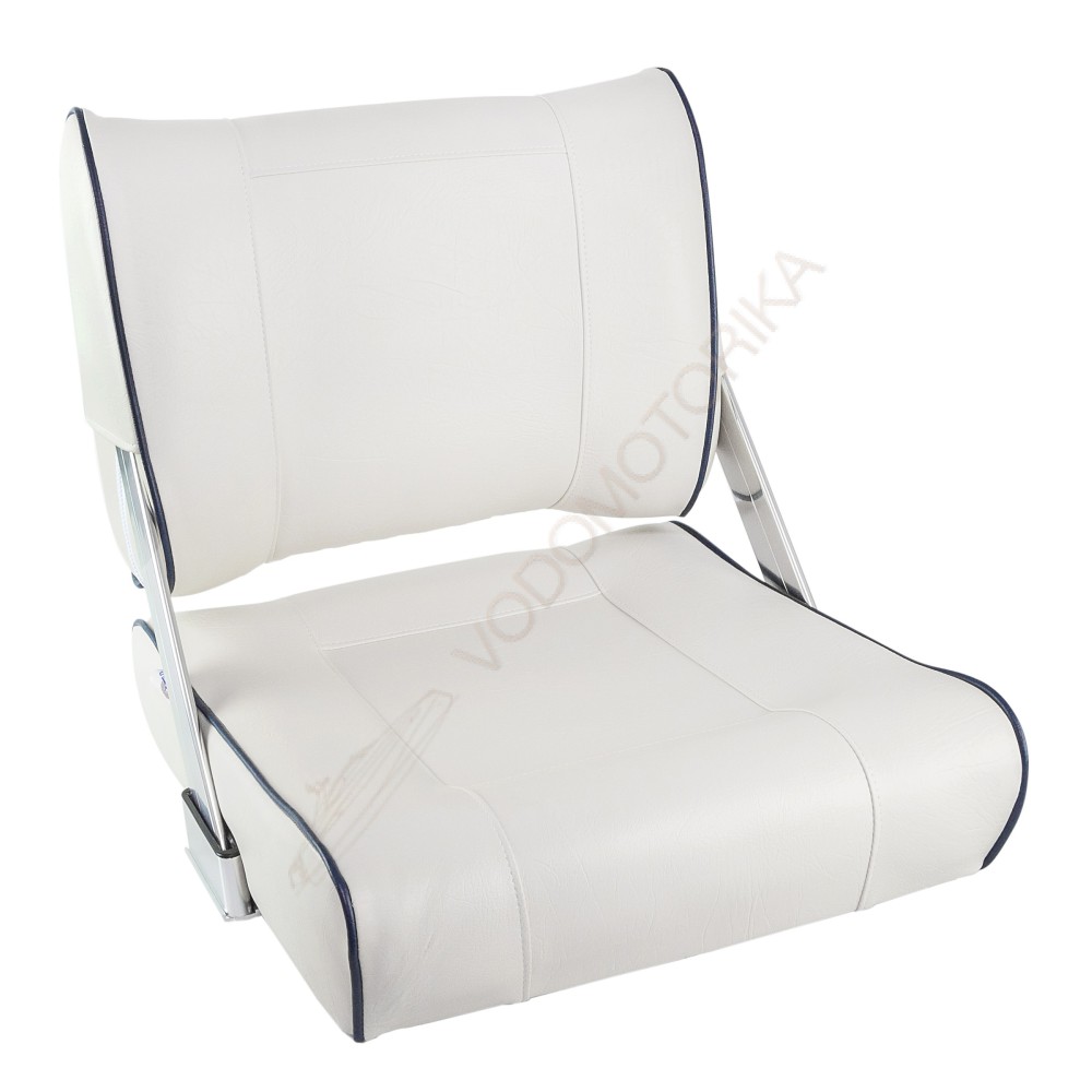 Кресло мягкое с перекидной спинкой белого цвета и синим кантом