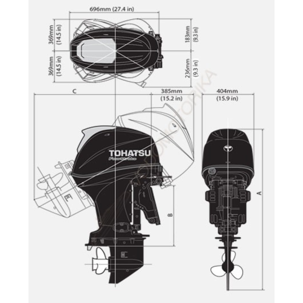 Лодочный мотор Tohatsu MFS50A ETS 50 л.с. четырехтактный